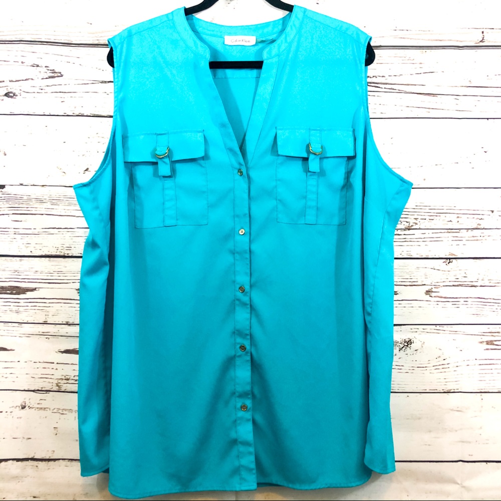 COPY - Calvin Klein Baby Blue Sleeveless Button Down